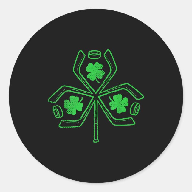 Ice Hockey Shamrock Clover St Patricks Day Player  Runder Aufkleber (Vorderseite)
