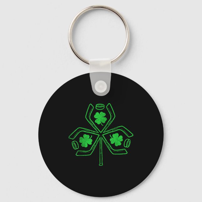 Ice Hockey Shamrock Clover St Patricks Day Player  Schlüsselanhänger (Vorderseite)