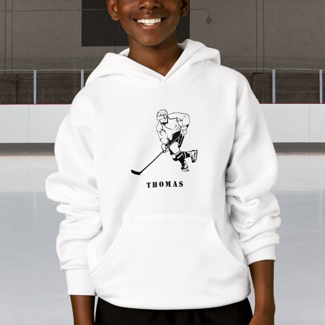 Ice Hockey Team Player Puck Silhouette Boys Name Hoodie (Von Creator hochgeladen)