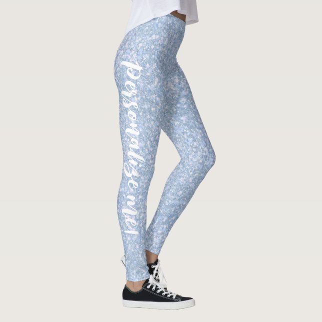 Ice Palace Pale Blue Glitzer CUSTOM TEXT Leggings (Rechts)