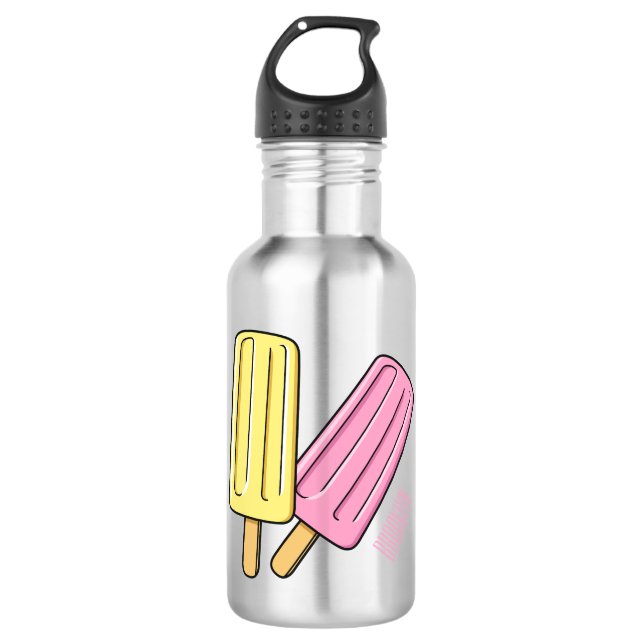 Ice Pop Cartoon Illustration Edelstahlflasche (Vorderseite)