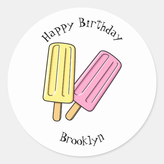 Ice Pop Cartoon Illustration Runder Aufkleber (Vorderseite)