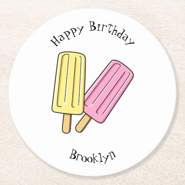 Ice Pop Cartoon Illustration Runder Pappuntersetzer (Vorderseite)