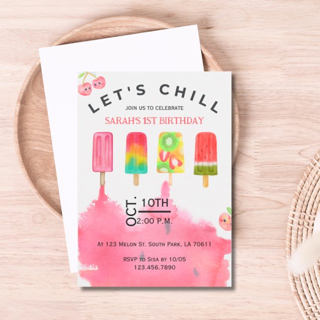 Ice Pop Chill Été Anniversaire Invitation (Let's Chill Popsicle Birthday Invitation )