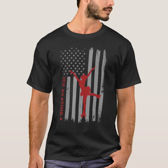 Ice Skaten American Flag Abbildung Ice Skaten Girl T-Shirt (Vorderseite)
