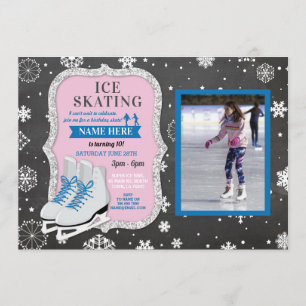 Ice Skaten Birthday Blue Foto Skate Schneeflocken Einladung