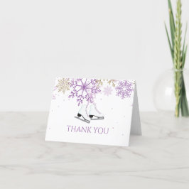 Ice Skaten Birthday Lila Gold Snowflakes Dankeskarte
