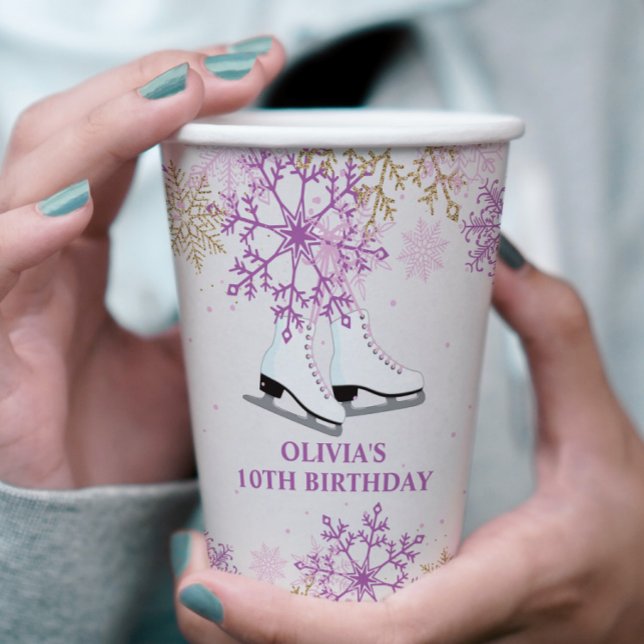 Ice Skaten Birthday Lila und Gold Snowflake Pappbecher (Von Creator hochgeladen)