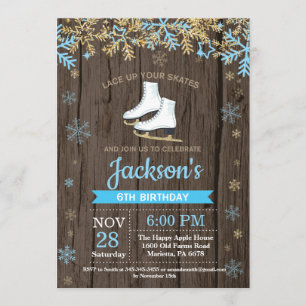 Ice Skaten Birthday Party Blauer Skate Einladung