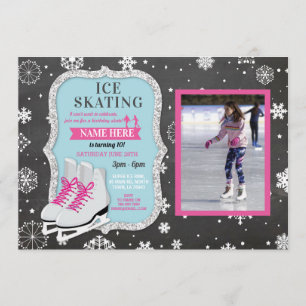 Ice Skaten Birthday Party Foto Skate Schneeflocken Einladung