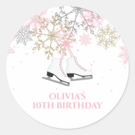 Ice Skaten Birthday Pink Gold Schneeflocken Runder Aufkleber