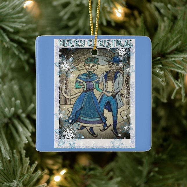 Ice Skaten Cats Keramikornament (Baum)