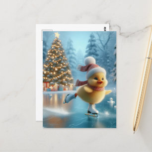 Ice Skaten Christmas Duckling Postkarte