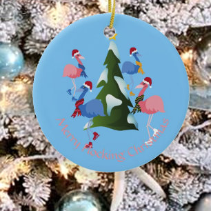 Ice Skaten Flamingos Weihnachts-Illustration Foto Keramik Ornament