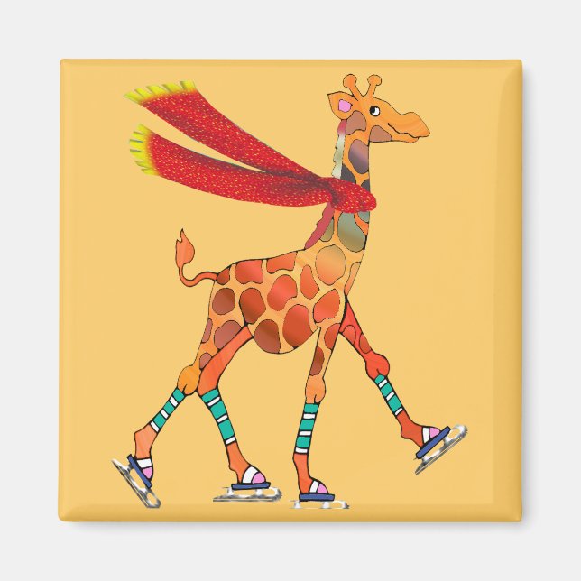 Ice Skaten Giraffe mit Scarf Magnet (Vorne)