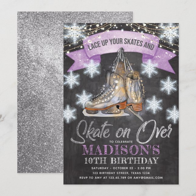 Ice Skaten Girl Birthday Einladung (Vorne/Hinten)