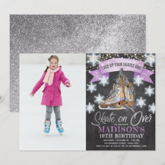 Ice Skaten Girl Birthday Foto Personalisiert Einladung