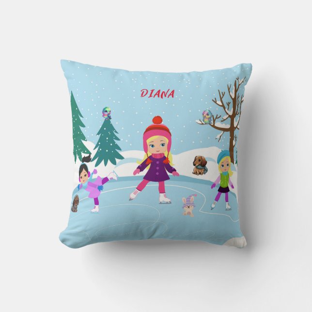 ICE SKATEN GIRL'S & TIERE FREUNDE KISSEN (Vorderseite)