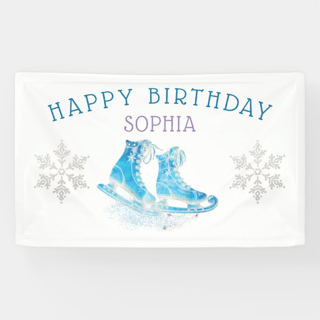 Ice Skaten Happy Birthday Personalisiert Banner (Horizontal)
