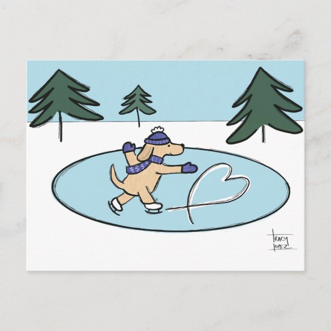 Ice Skaten Hund Postkarte (Vorderseite)