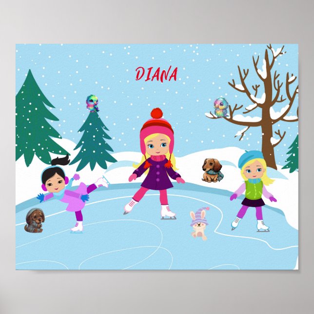 ICE-SKATEN mit Freunden und Tieren beim Beobachten Poster (Vorne)