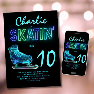 Ice Skaten Party Boys Neon Glow Geburtstag Einladung