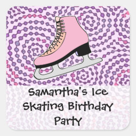 Ice Skaten Party, rosa Skate Quadratischer Aufkleber