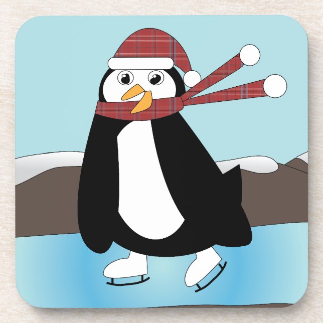 Ice Skaten Penguin Getränkeuntersetzer (Vorderseite)