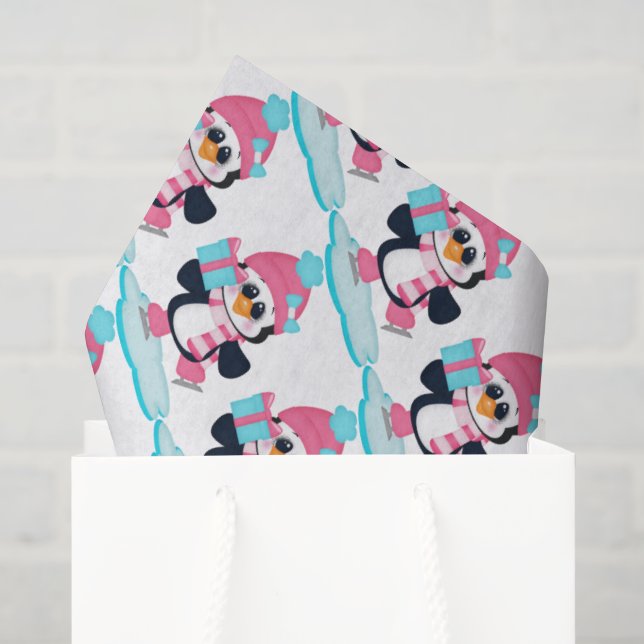 Ice Skaten Penguin Weihnachtspapier Seidenpapier (Geschenk Tasche)