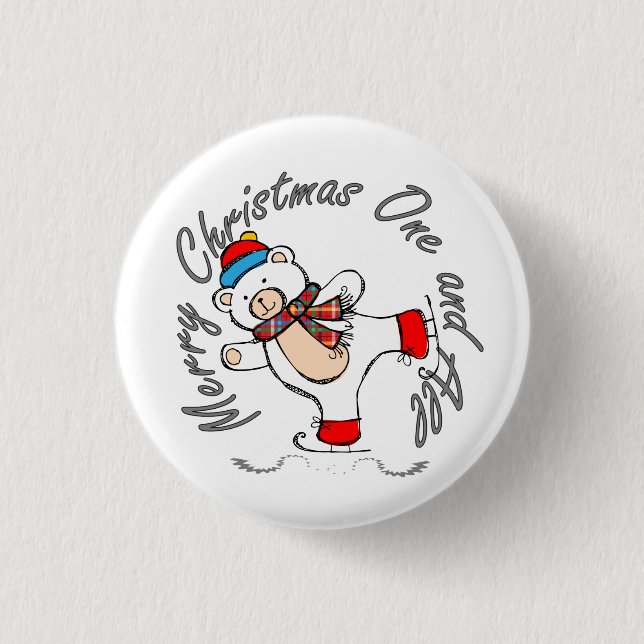 Ice Skaten Polar Bear Weihnachten Button (Vorderseite)
