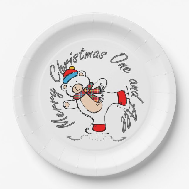 Ice Skaten Polar Bear Weihnachten Pappteller (Vorderseite)