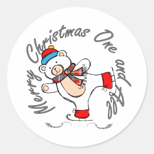 Ice Skaten Polar Bear Weihnachten Runder Aufkleber (Vorderseite)
