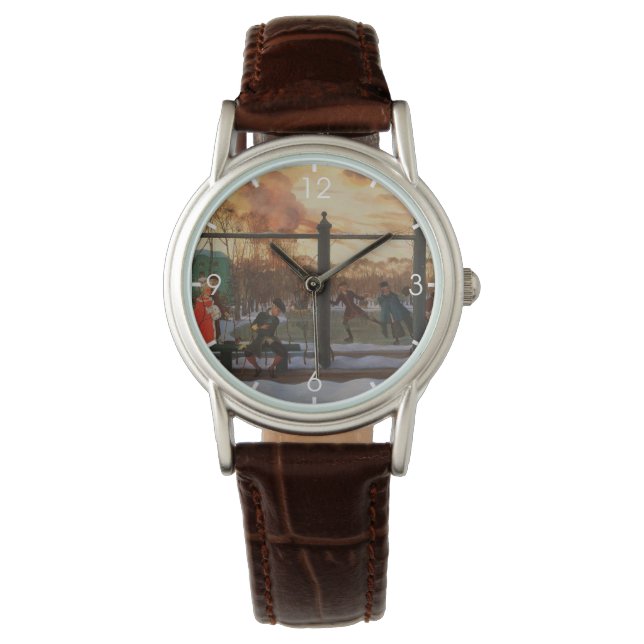 Ice Skaten Rink im Winter (von Konstantin Somov) Armbanduhr (Vorderseite)