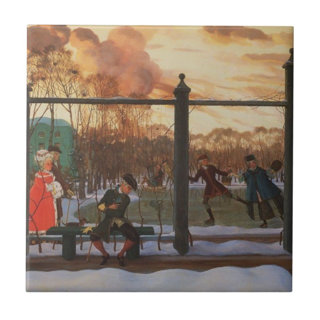Ice Skaten Rink im Winter (von Konstantin Somov) Fliese (Vorderseite)