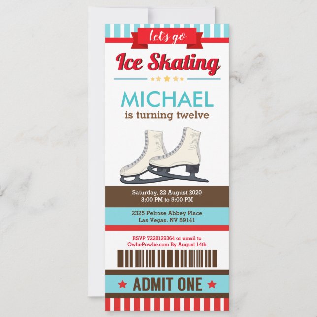 Ice Skaten Sky Rink Sport Ticket Pass Einladung (Vorderseite)