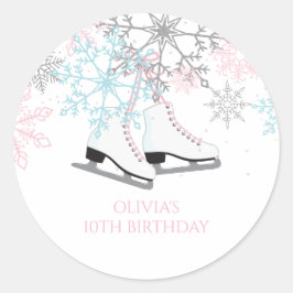 Ice Skaten Snowflakes Rosa blauer Glitzer Runder Aufkleber