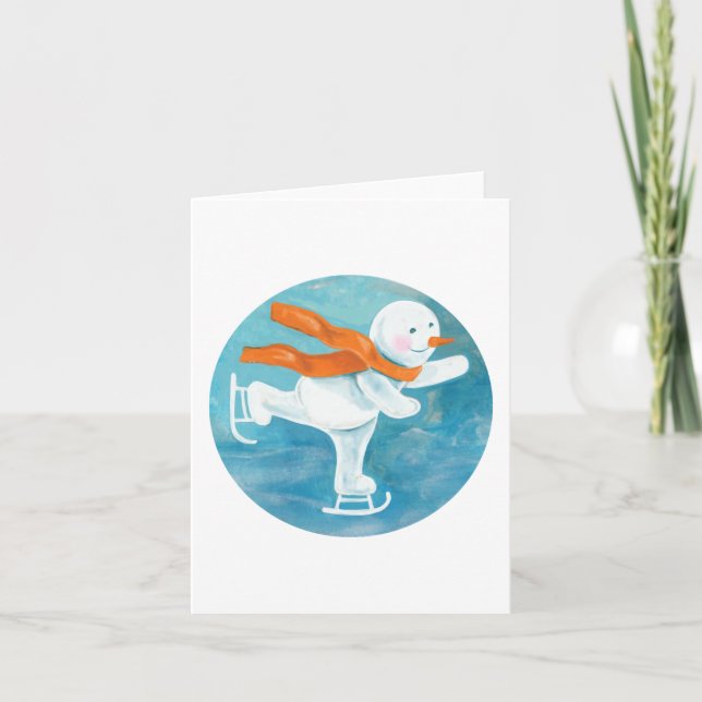 Ice Skaten Snowman Karte (Vorderseite)