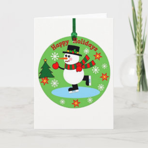 Ice Skaten Snowman Ornament Happy Holidays Karte