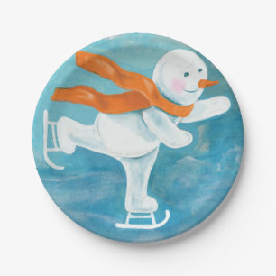 Ice Skaten Snowman Pappteller
