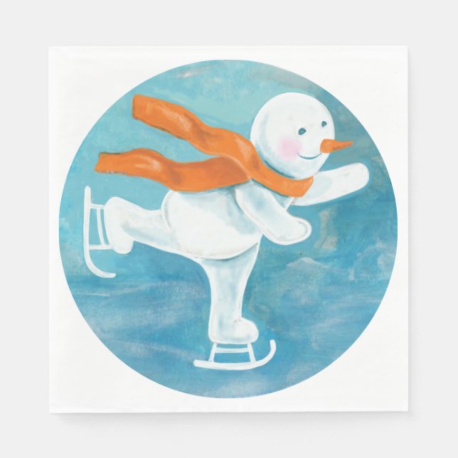 Ice Skaten Snowman Serviette (Vorderseite)