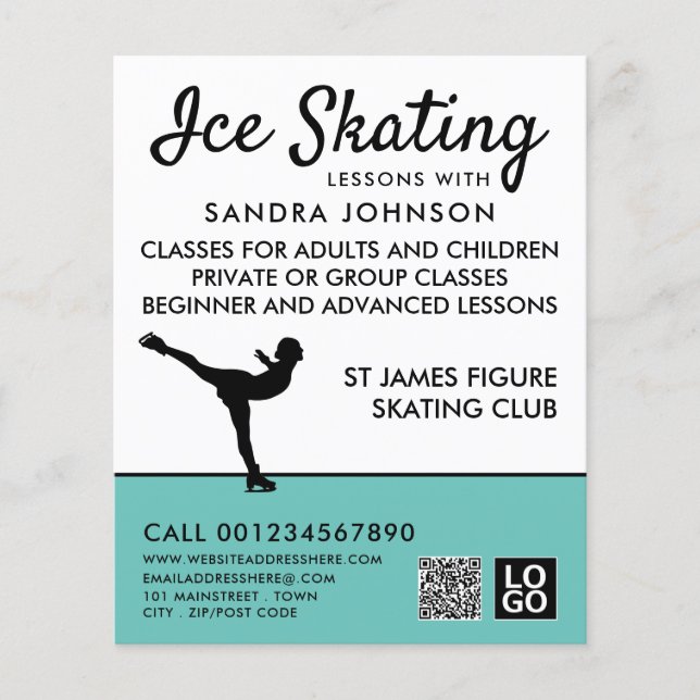 Ice Skater Silhouette, Ice Skaten Lektion Werbung Flyer (Vorne)