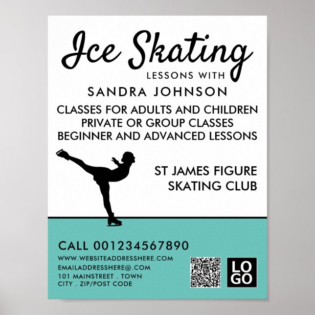 Ice Skater Silhouette, Ice Skaten Lektion Werbung Poster (Vorne)