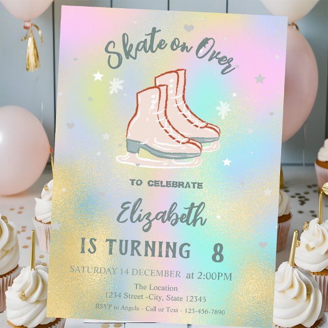Ice skates Colorful Holographic Birthday Einladung (Von Creator hochgeladen)