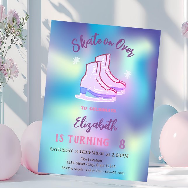 Ice skates Snowflakes Holographic Birthday Einladung (Von Creator hochgeladen)