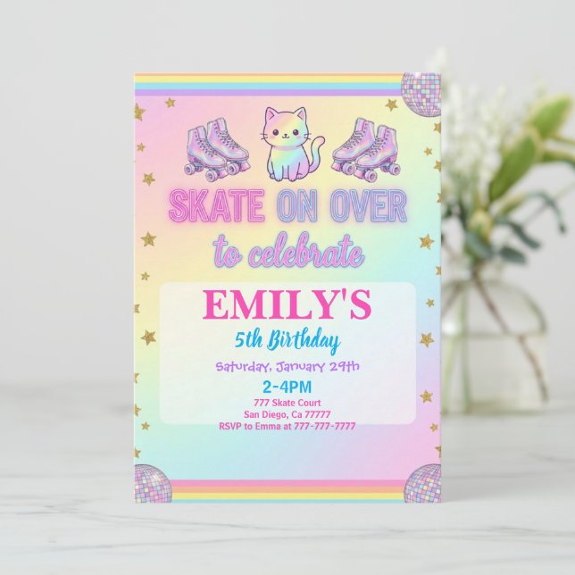 Ice Skating Birthday Party Invitation Einladung (Stehend Vorderseite)