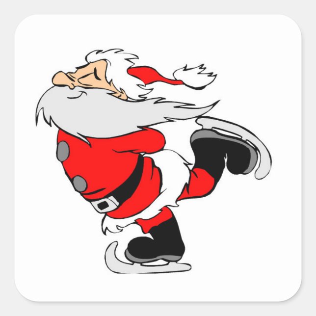 Ice Skating Santa Quadratischer Aufkleber (Vorderseite)