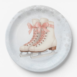 Ice Skating Teen Birthday Pink Bow Paper Plates Pappteller