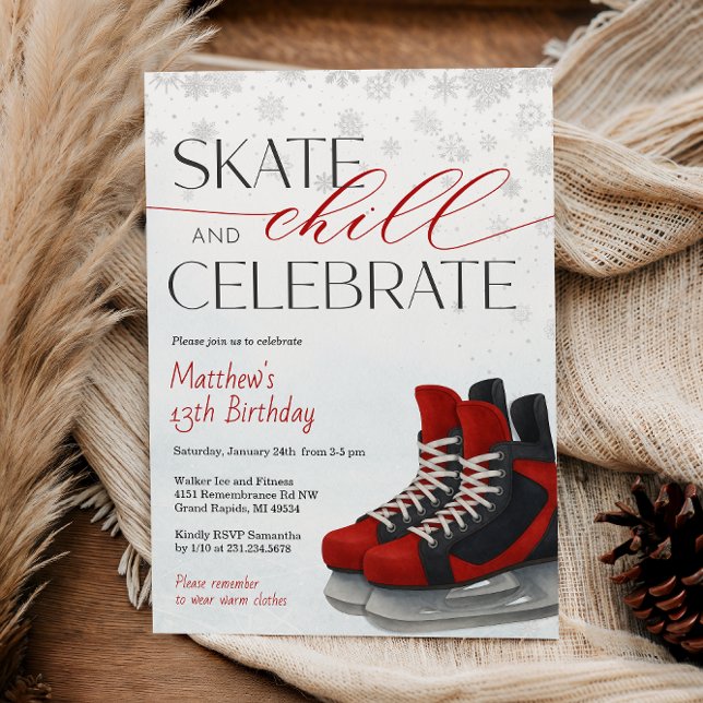 Ice Skating Teen Boy's Hockey Birthday Invitation (Ice Skating Teen Boy's Hockey Birthday Invitation)