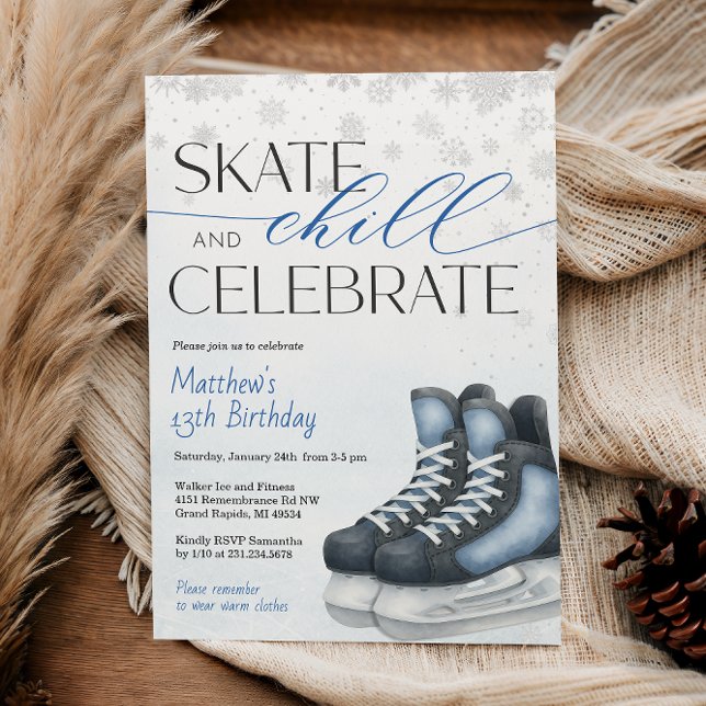 Ice Skating Teen Boy's Hockey Birthday Invitation (Ice Skating Teen Boy's Hockey Birthday Invitation)