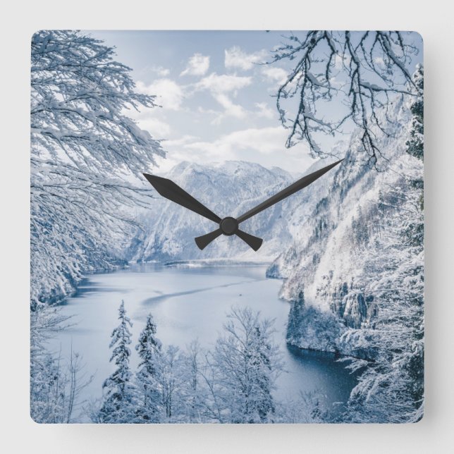 Ice & Snow | Königssee Lake, Germany Quadratische Wanduhr (Vorderseite)